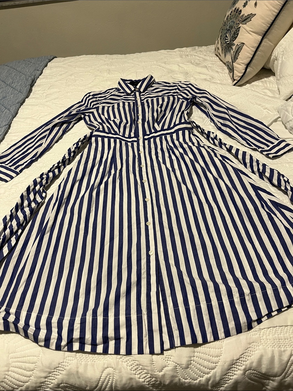 J. Crew Purple and White Striped Long-Sleeve Shirt Dress - Picture 7 of 16